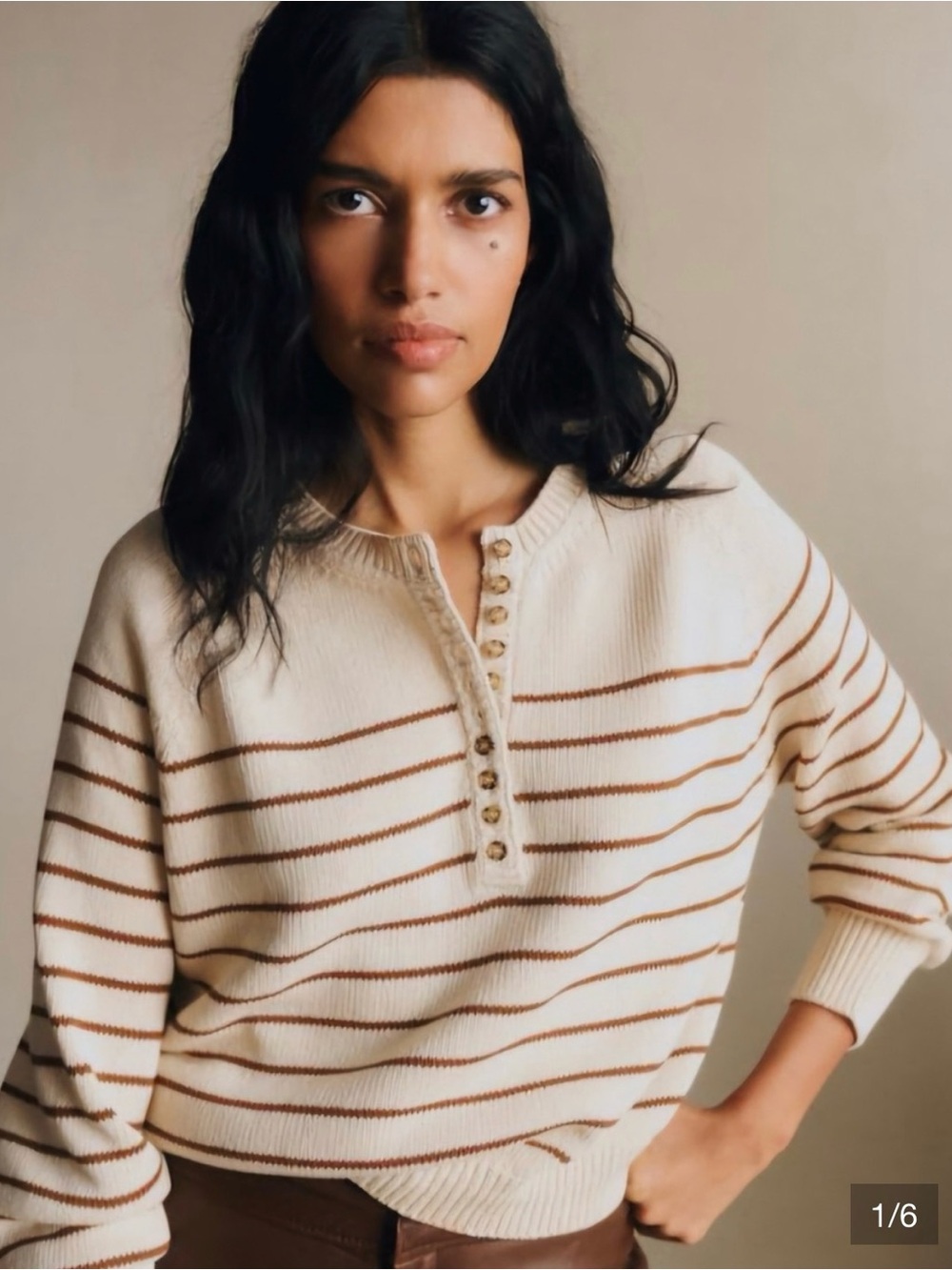 Sezane leontine jumper in camel / ecru. 100% cotton